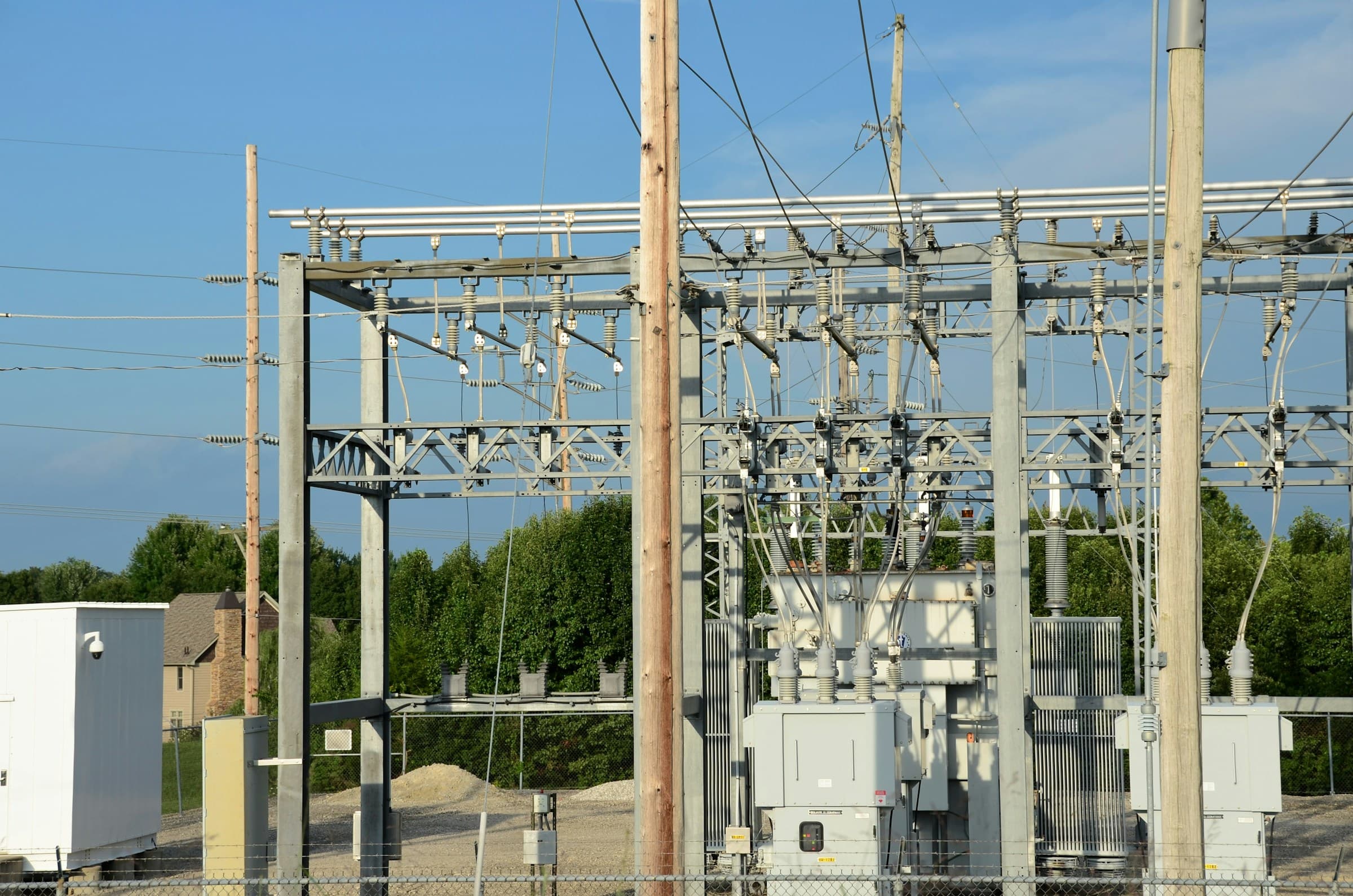 Substation wires against the sky